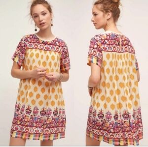Anthropologie Tanvi Kedia Colorful Patterned Short Sleeve Mini Dress Size Medium